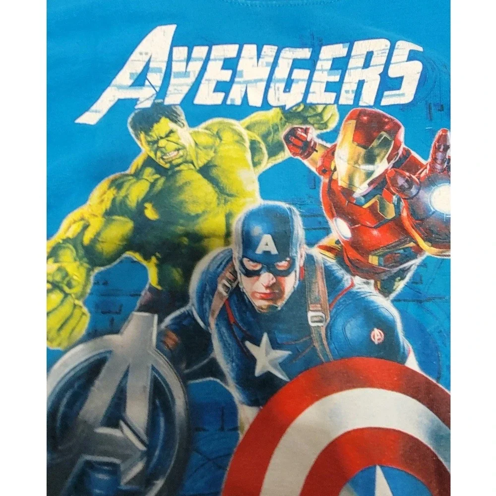 Marvel Avengers Age of Ultron Blue Graphic T-Shirt Kids Size S/M Hulk Iron Man - Picture 3 of 4